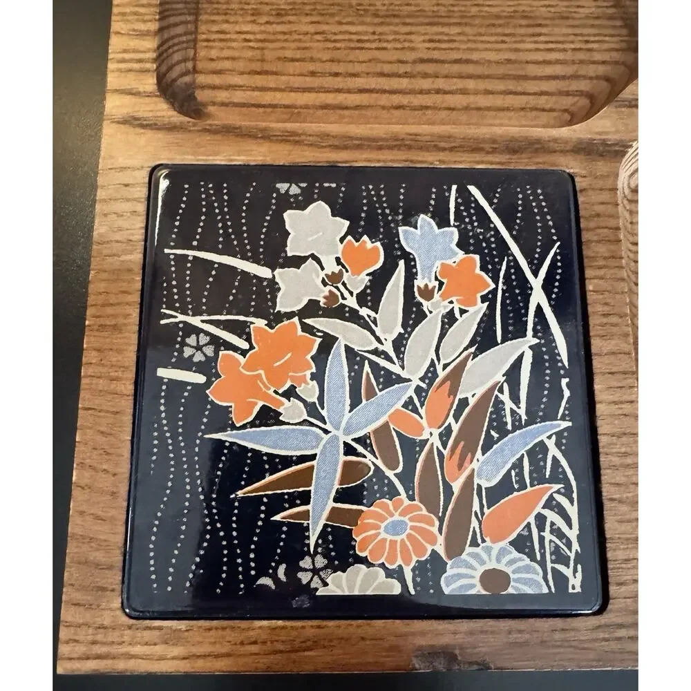 Vintage MCM Wooden Snack Serving Tray w/ Ceramic Tile Trivet 10x10